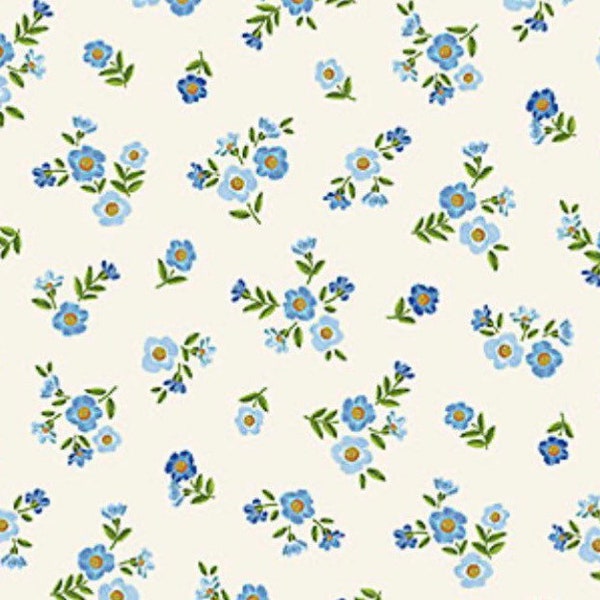 Something Blue-Calico-Floral-Cream-Northcott Fabrics-100% Quilting Cotton-25082-11-Cut to size