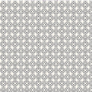 May include: A seamless pattern with a repeating design of small, intricate, gray floral motifs on a white background.