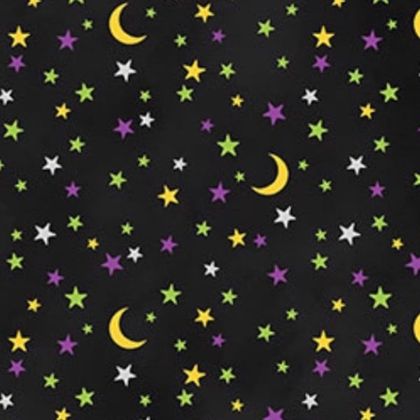 Stars-Black-Gnomes Night Out Collection-Northcott-Halloween-Autumn-Fall-100 Percent Cotton-24664-99-Cut to size