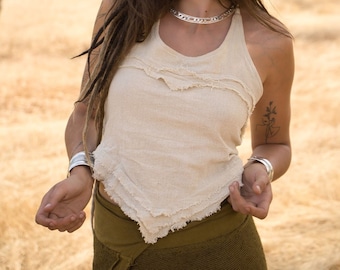 Boho Jute Crop Top with Open Back