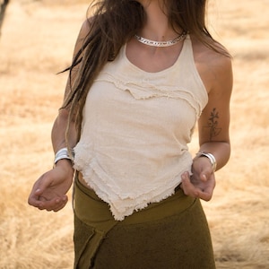 V shaped Top | Jute Short Top | Adjustable Open Back With Strings | Natural Cotton Top | Boho top