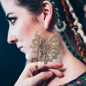 Flower Mandala Earrings | Large Tribal Earrings | Gold hoop earrings |  Bohemian large hoops | Gift for her