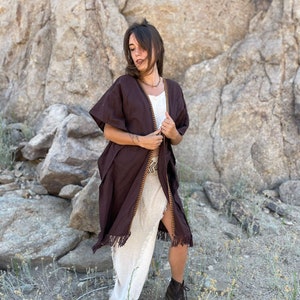 Summer Festival Poncho / Poncho Boho / Poncho tribale / Cardigan in cotone grezzo / Poncho etnico / Poncho in tessuto naturale / Abiti terrosi immagine 2