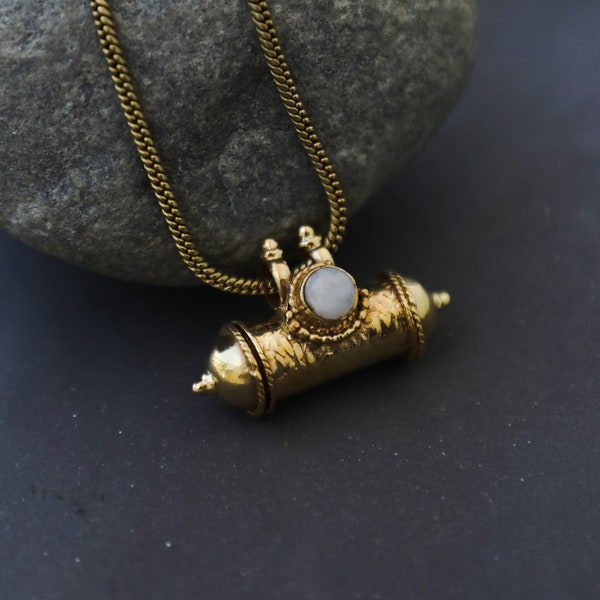 Moonstone Prayer Box | Box Pendant | Prayer Box Pendant | Moonstone Talisman Charm | Ethnic Pendant | Amulet Pendant | With Chain