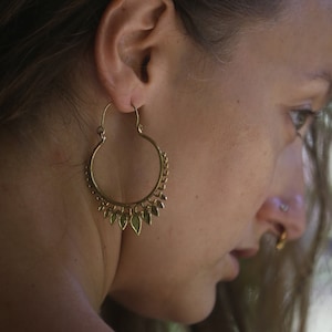 Brass Mandala Hoop Earrings, Boho Ethnic Style