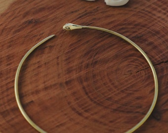 Brass Torque Choker, Minimalist Adjustable Collar Necklace