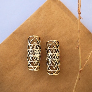 Brass Dreadlock Cuff | Sacred Geometry Sriyantra design | tribal jewelry for dreads | Sriyantra Dread Pearl