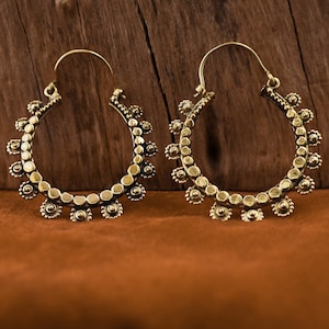 Mandala Earrings,Brass Earrings, Hoop Earrings, Boho Earrings, Tribal Earrings, gift for her, Tribal design, Ethnic earrings