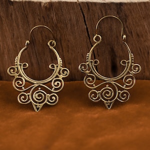 Mandala Earrings,Brass Earrings, Hoop Earrings, Boho Earrings, Tribal Earrings, gift for her, Tribal design, Ethnic earrings