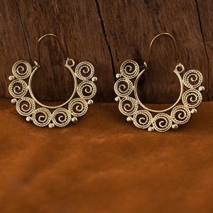 Mandala Earrings,Brass Earrings, Hoop Earrings, Boho Earrings, Tribal Earrings, gift for her, Tribal design, Ethnic earrings