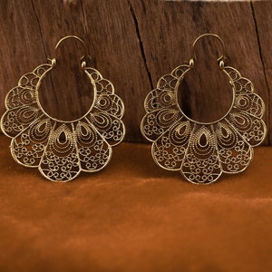 Mandala Earrings,Brass Earrings, Hoop Earrings, Boho Earrings, Tribal Earrings, gift for her, Tribal design, Ethnic earrings