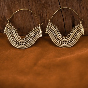 Mandala Earrings,Brass Earrings, Hoop Earrings, Boho Earrings, Tribal Earrings, gift for her, Tribal design, Ethnic earrings
