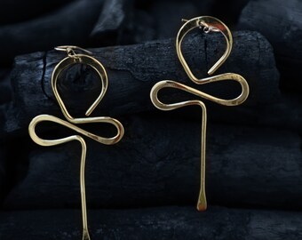 Handmade Brass Infinity Flow Dangle Earrings | Abstract Minimalist Gold Finish
