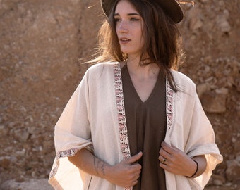 Cotton Maxi Kimono | Boho Kaftan Robe, Beach Coverup