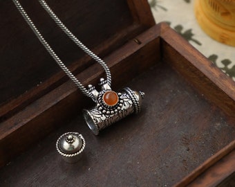 Tiger Eye Prayer Box | Box Pendant | Prayer Box Pendant | Talisman Charm | Ethnic Pendant | Amulet Pendant | With Chain