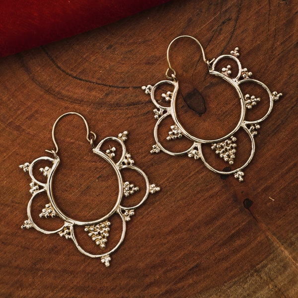 Mandala Earrings | Tribal Earring | Lotus Earrings | Boho Earrings | Silver Hoop Earrings | Mandala Jewellery | Earrings