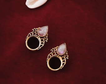 Ear Plugs | Moonstone Ear Plug | Brass Ear Plugs | Stretch Ear Plug | Gauge Jewelry | SOLD INDIVIDUALLY