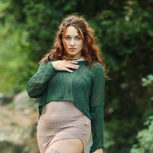 Tropical Breeze Knit Top | Boho Top | Jute Short Top | Full Sleeve Raw Cotton Top | Natural Cotton Top | Festival Top