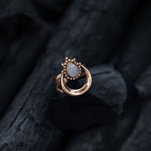 Brass Moonstone &#39;Crescent Moon&#39; Ring | Adjustable CZ Healing Jewelry | Minimalist ring | Delicate ring | Minimal ring | Minimalist jewelry