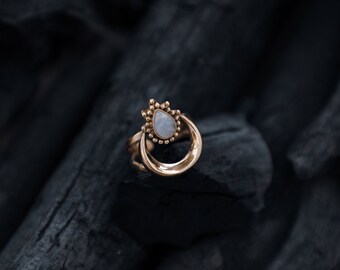 Brass Moonstone Crescent Moon Ring | Adjustable Healing Jewelry