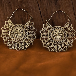 Mandala Earrings,Brass Earrings, Hoop Earrings, Boho Earrings, Tribal Earrings, gift for her, Tribal design, Ethnic earrings