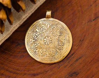 Large Etched Brass Pendant | Macrame Charm (47mm)
