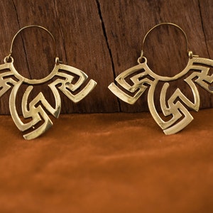 Mandala Earrings,Brass Earrings, Hoop Earrings, Boho Earrings, Tribal Earrings, gift for her, Tribal design, Ethnic earrings