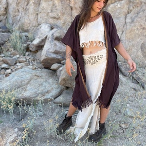 Summer Festival Poncho / Poncho Boho / Poncho tribale / Cardigan in cotone grezzo / Poncho etnico / Poncho in tessuto naturale / Abiti terrosi immagine 5