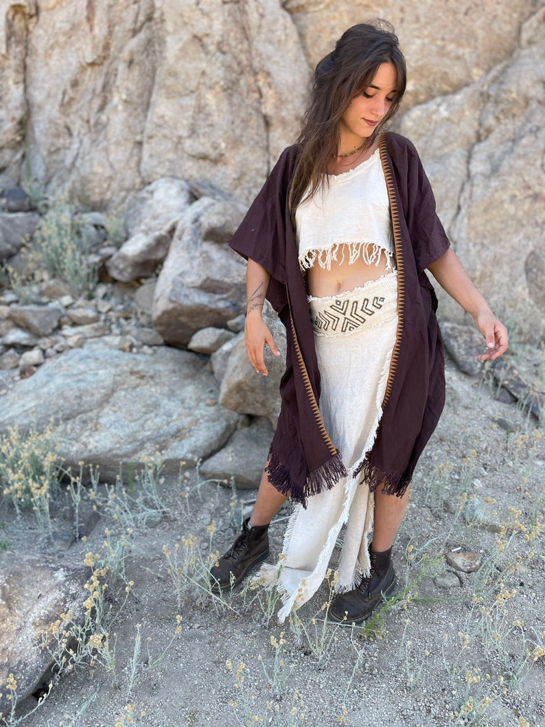 Summer Festival Poncho / Poncho Boho / Poncho tribale / Cardigan in cotone grezzo / Poncho etnico / Poncho in tessuto naturale / Abiti terrosi immagine 5