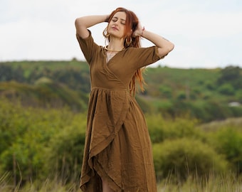 Sukienka boho z bawełnianej gazy z kopertowym dekoltem – Etyczna odzież boho