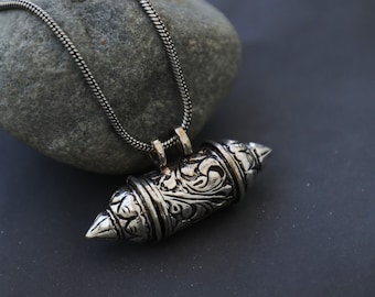 Ethnic Brass Prayer Box Pendant | Talisman Amulet Charm with Chain