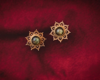 Lotus Brass Labradorite Ear Plug | Gauge Jewelry (Sold Individually)