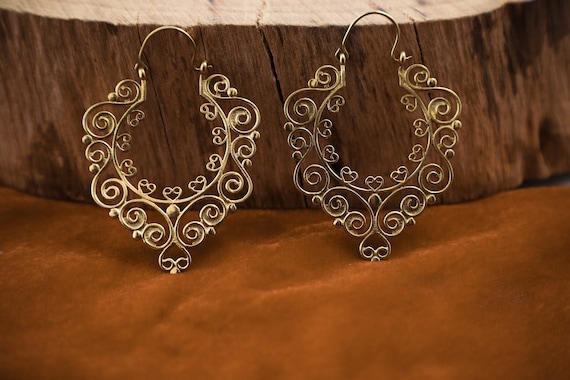 Mandala Earrings,Brass Earrings, Hoop Earrings, Boho Earrings, Tribal Earrings, gift for her, Tribal design, Ethnic earrings