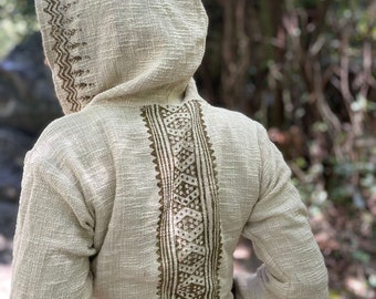 Tribal Hoodie | Raw Cotton Block Print Top | Hooded Wrap Top | Festival Hood Top | Wrap Hoodie | Tribal Wear