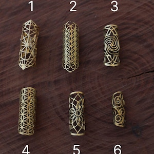 Brass Dreadlock Beads | Boho Hair Accessories | Ethnic Loc Beads for Dreads Braids | Geometric & Spiral Designs | Artisan Hair Jewelry