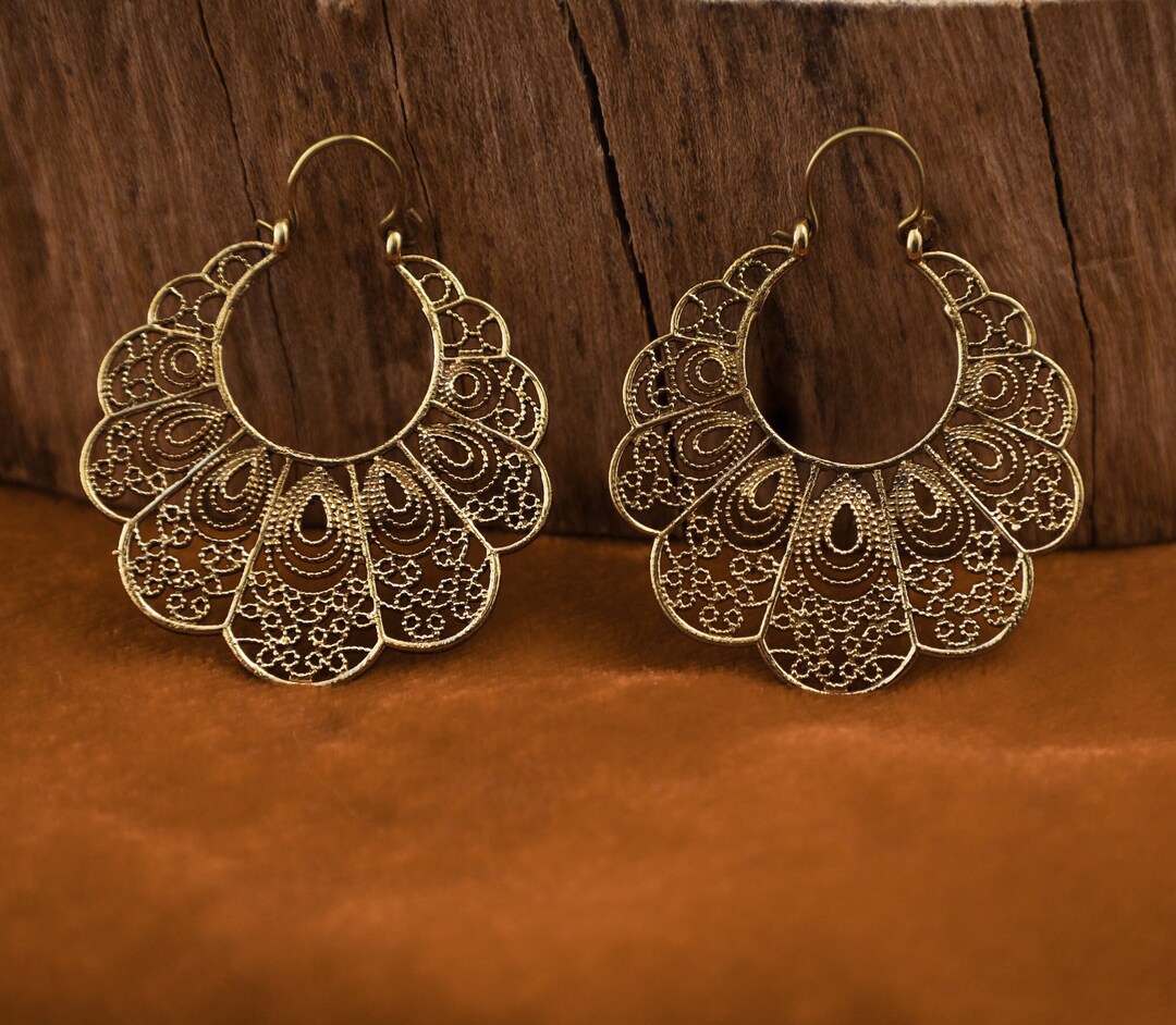 Mandala Earringsbrass Earrings Hoop Earrings Boho Earrings - Etsy