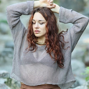 Tropical Breeze Knit Top | Boho Top | Jute Short Top | Full Sleeve Raw Cotton Top | Natural Cotton Top | Festival Top