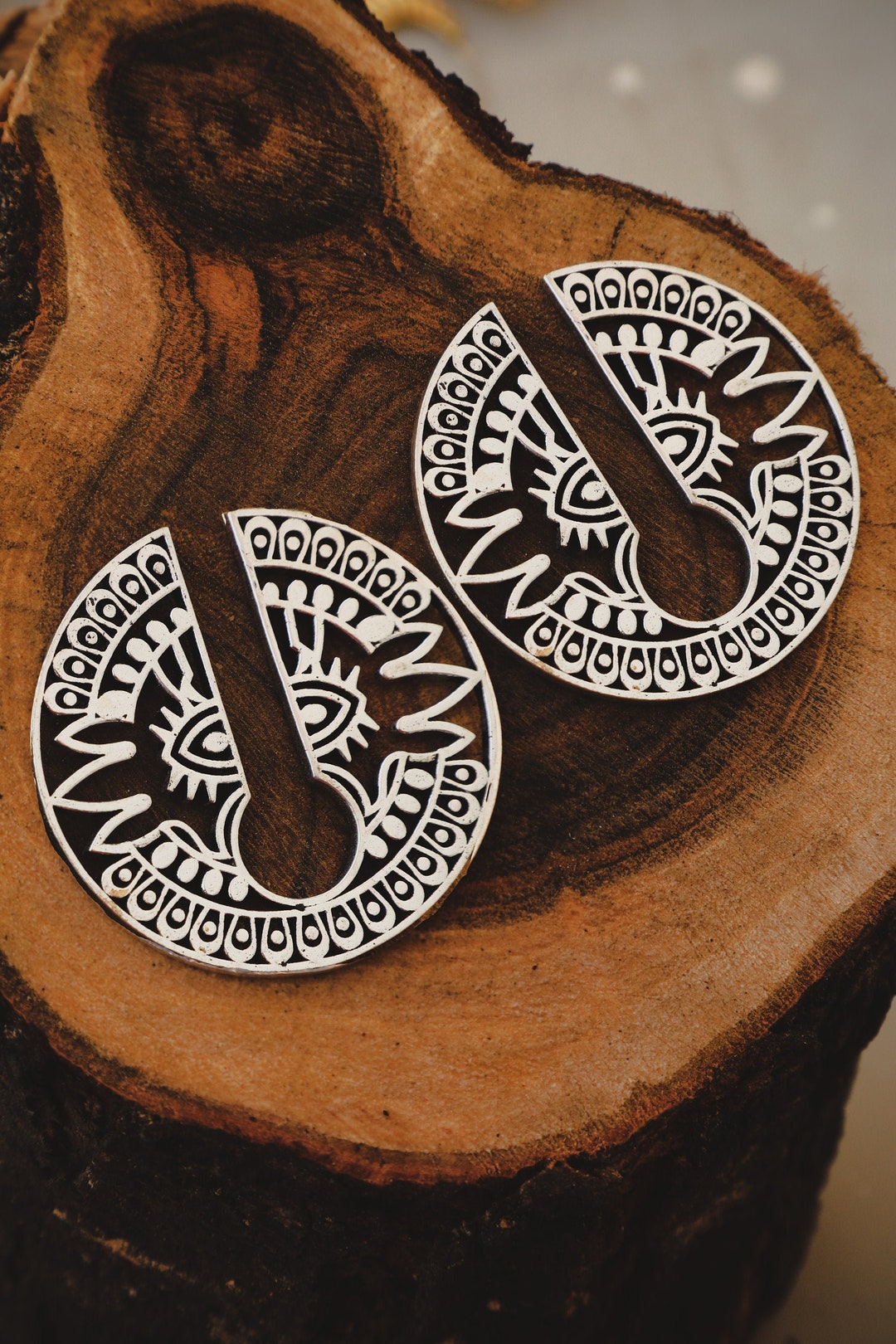 Silver Plated Aztec Ear Weights | Stretched Ear Hangers (pair) - Etsy