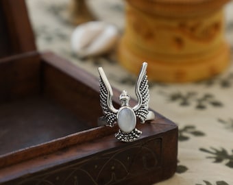 Bird Ring | Moonstone Ring | Brass Ring | Boho Ring | Adjustable Ring