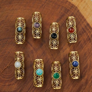 Brass Dreadlock Cuff | Sacred Geometry flower of life design | tribal jewelry for dreads | Hair Jewelry with stone.