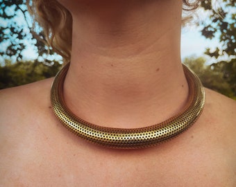 Ethnic Brass Choker Necklace, Boho Collar, Nickel Free