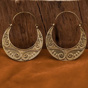 Mandala Earrings,Brass Earrings, Hoop Earrings, Boho Earrings, Tribal Earrings, gift for her, Tribal design, Ethnic earrings