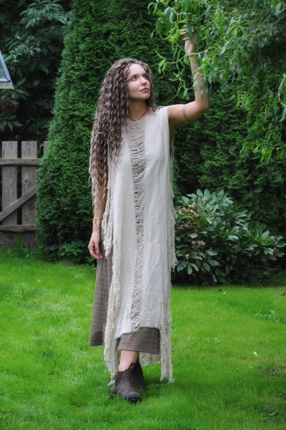 Buy Solara Fringe Dress, Boho Jute Raw Cotton Maxi, Festival
