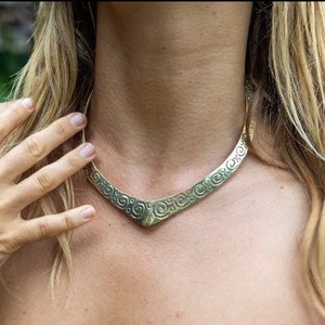 Tribal Brass Choker Necklace, Ethnic Cuff Collar, Nickel Free