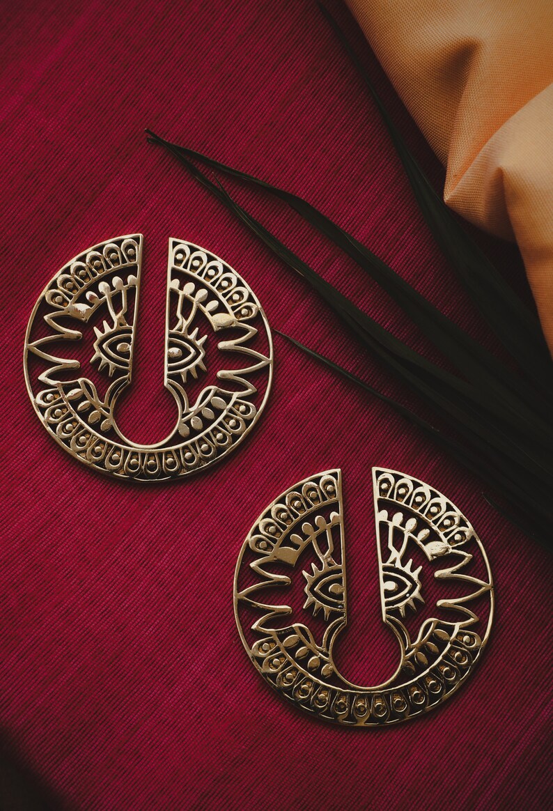 Brass Aztec Ear Weights | Stretched Ear Hangers (pair) - Etsy