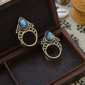 Tribal Labradorite EarPlug | Vintage Ear Tunnel | 22 mm Tunnels | PAIR