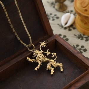 Brass Pendant | Rampant Lion  Pendant | With Chain
