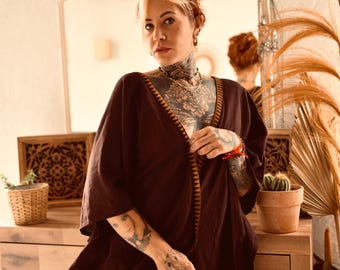 Bohemian Raw Cotton Poncho | Festival Cardigan, Earthy Clothes
