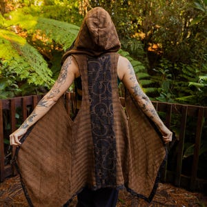 Unisex Hooded Vest with Shipibo Print | Natural Cotton Tribal Vest | Psytrance Boho Festival Clothing | Ethnic Jungle Vest | Eco Tribalwear