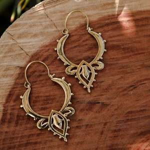Mandala Earrings,Brass Earrings, Hoop Earrings, Boho Earrings, Tribal Earrings, gift for her, Tribal design, Ethnic earrings